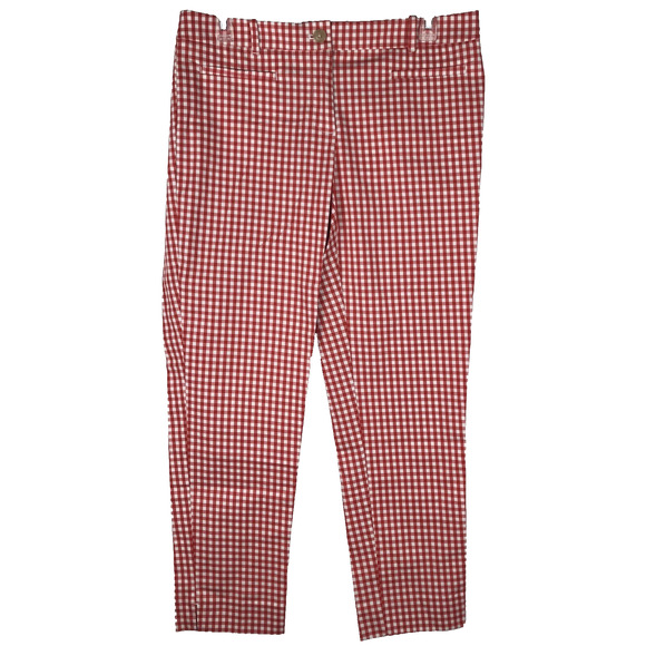 NWT Ann Taylor The Cotton Crop Pants Red White Gingham Mid Rise Pockets Size 4 - Picture 1 of 10